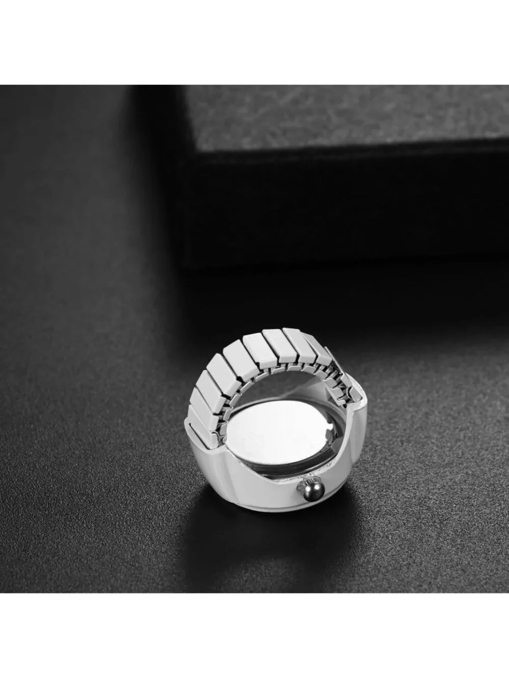 Unisex White Analog Quartz Stretchy Strap Elastic Arabic Dial Finger Ring Watch